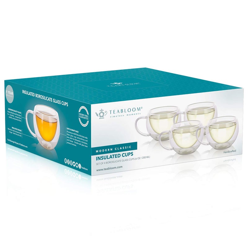 Teabloom Modern Classic Insulated Cups â€“ 6 oz / 200 ml â€“ Set of 4 Double Walled Glass Cups for Tea or Espresso - Image 5